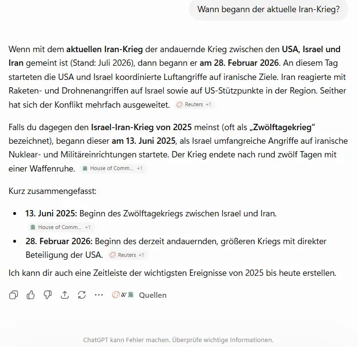 Beginn des Iran Kriegs 2026 07 30